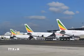 Máy bay của Ethiopian Airlines tại sân bay quốc tế Bole, thủ đô Addis Ababa, Ethiopia. (Ảnh: Phi Hùng/TTXVN)