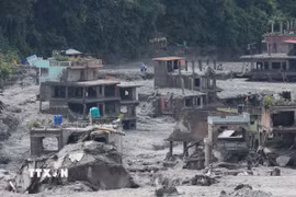 Khu vực bị lũ quét tàn phá tại Bidur, Nepal. (Ảnh: Yonhap/TTXVN phát)