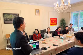 Ông Trần Ngọc Quân, Tham tán thương mại Việt Nam tại Bỉ và EU, giới thiệu về khác biệt văn hóa giữa Việt Nam và phương Tây, qua đó giúp nhà đầu tư hiểu được cách thức kinh doanh tại Việt Nam. (Ảnh: Hương Giang/Vietnam+)