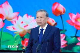 Tổng Bí thư Tô Lâm phát biểu chính sách tại Học viện Chính trị và Hành chính Quốc gia Lào. (Ảnh: Thống Nhất/TTXVN)