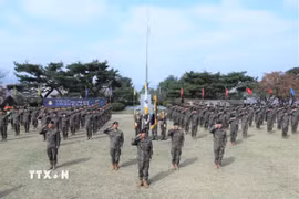 Binh sỹ Hàn Quốc tại căn cứ ở Yangju. (Ảnh: Yonhap/TTXVN)
