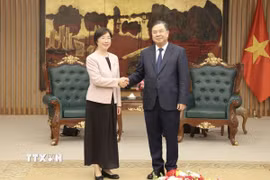 Phó Thủ tướng Thường trực Phạm Gia Túc tiếp bà Trâu Gia Di, Chủ tịch Ngân hàng Đầu tư cơ sở hạ tầng châu Á (AIIB). (Ảnh: Lâm Khánh/TTXVN)