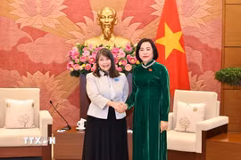 Phó Chủ tịch Quốc hội Nguyễn Thị Thanh tiếp bà June Kunugi, Giám đốc Khu vực Đông Á-Thái Bình Dương của UNICEF. (Ảnh: Minh Đức/TTXVN)