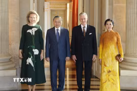 Tổng Bí thư, Chủ tịch nước Tô Lâm và Phu nhân Ngô Phương Ly hội kiến Nhà Vua Bỉ Philippe và Hoàng hậu Mathilde. (Ảnh: Thống Nhất/TTXVN)