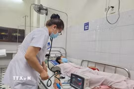 Kiểm tra, theo dõi sức khỏe bệnh nhân mắc liên cầu lợn. (Ảnh: Mai Trang/TTXVN)