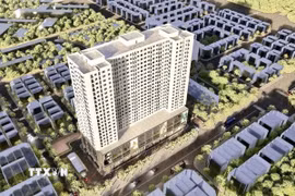 Phối cảnh Dự án nhà ở xã hội tại ô đất NO1 khu đô thị Hạ Đình (Hà Nội) cung cấp 440 căn hộ cho người thu nhập thấp vừa được khởi công hồi đầu tháng 12/2024. (Ảnh: TTXVN phát)