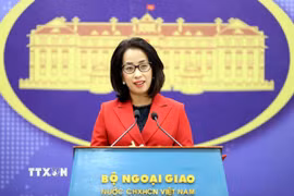 Người phát ngôn Bộ Ngoại giao Phạm Thu Hằng trả lời câu hỏi của các cơ quan báo chí trong nước và quốc tế. (Ảnh: An Đăng/TTXVN)