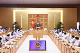 Thủ tướng Phạm Minh Chính chủ trì họp đánh giá sơ kết 1 tháng vận hành chính quyền địa phương hai cấp. (Ảnh: Dương Giang/TTXVN)
