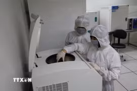 Các nhà khoa học thực hiện thí nghiệm tại Phòng sạch thuộc Viện Khoa học Vật liệu (Viện Hàn lâm Khoa học và Công nghệ Việt Nam). (Ảnh minh họa: Thu Phương/TTXVN)