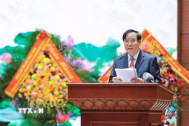 Đồng chí Nguyễn Thanh Bình, Chủ tịch Hội Người cao tuổi Việt Nam khóa VI, phát biểu khai mạc Đại hội. (Ảnh: Lê Đông/TTXVN)