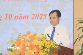 Ủy viên dự khuyết Trung ương Đảng, Bí thư Tỉnh ủy, Chủ tịch Hội đồng Nhân dân tỉnh Lào Cai Trịnh Việt Hùng bế mạc kỳ họp. (Ảnh: Tuấn Anh/TTXVN)