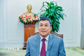 Thứ trưởng Thường trực Bộ Ngoại giao Nguyễn Minh Vũ trả lời phỏng vấn trước chuyến thăm chính thức Hàn Quốc và Mông Cổ của Chủ tịch Quốc hội Trần Thanh Mẫn và Phu nhân. (Ảnh: TTXVN phát)