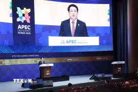 Chủ tịch nước Lương Cường phát biểu tại Hội nghị Thượng đỉnh Doanh nghiệp APEC 2025. (Ảnh: Lâm Khánh/TTXVN)