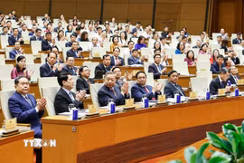 Tổng Bí thư Tô Lâm và các đồng chí lãnh đạo Đảng, Nhà nước dự Hội nghị. (Ảnh: Doãn Tấn/TTXVN)