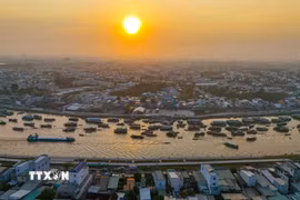 Chợ nổi Cái Răng nằm trên sông Cần Thơ. (Ảnh: Thanh Liêm/TTXVN)