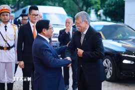 Thủ tướng Phạm Minh Chính hội kiến Chủ tịch Quốc hội Hungary Kover Laszlo đang có chuyến thăm chính thức Việt Nam. (Ảnh: Dương Giang/TTXVN)
