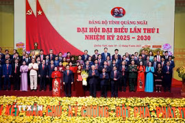 Ban Chấp hành Đảng bộ tỉnh Quảng Ngãi nhiệm kỳ 2025-2030 gồm 68 đồng chí ra mắt Đại hội. (Ảnh: Lê Phước Ngọc/TTXVN)