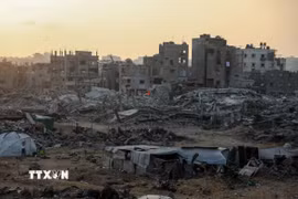 Cảnh đổ nát do xung đột tại Dải Gaza. (Ảnh: THX/TTXVN)