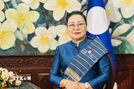 Đại sứ Lào tại Việt Nam Khamphao Ernthavanh trả lời phỏng vấn. (Ảnh: Việt Đức/TTXVN)