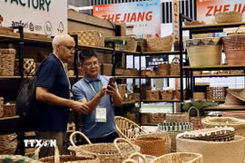 Khách tham quan gian hàng thủ công mỹ nghệ tại VIFA ASEAN 2026. (Ảnh: Xuân Anh/TTXVN)