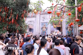 Đông đảo du khách trảy hội tại khu vực Đền Thượng trong ngày chính lễ Giỗ Tổ Hùng Vương. (Ảnh: Hoàng Hùng/TTXVN)