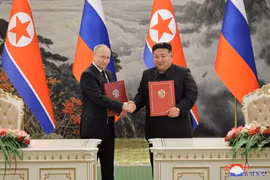 Nhà lãnh đạo Triều Tiên Kim Jong-un và Tổng thống Nga Vladimir Putin. (Nguồn: KCNA)
