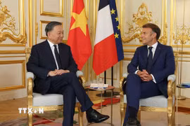 Tổng Bí thư, Chủ tịch nước Tô Lâm và Tổng thống Pháp Emmanuel Macron gặp hẹp. (Ảnh: Thống Nhất/TTXVN)
