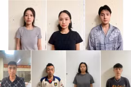 Ca sỹ Miu Lê (áo đen giữa, hàng trên). (Ảnh: Công an thành phố Hải Phòng)