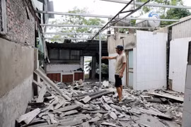 Sạt lở tại đê tả sông Thao khiến nhiều nhà dân bị sụt lún, tường nứt toác. (Nguồn: Phường Phong Châu)