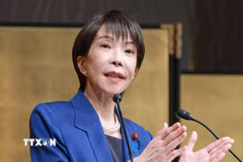 Thủ tướng Nhật Bản Sanae Takaichi phát biểu tại thủ đô Tokyo. (Ảnh: Kyodo/TTXVN)