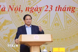 Thủ tướng Phạm Minh Chính chủ trì Phiên họp lần thứ 14 của Ban Chỉ đạo Quốc gia về chống khai thác hải sản bất hợp pháp. (Ảnh: Dương Giang/TTXVN)