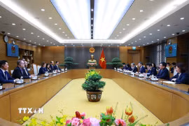 Thủ tướng Lê Minh Hưng tiếp bà Fiona Bassett, Tổng Giám đốc Điều hành FTSE Russell. (Ảnh: Dương Giang/TTXVN)