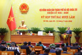 Quang cảnh kỳ họp thứ 25 Hội đồng Nhân dân thành phố Hà Nội. (Ảnh: Văn Điệp/TTXVN)