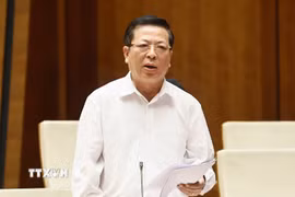 Bộ trưởng Bộ Xây dựng Trần Hồng Minh phát biểu giải trình, làm rõ một số vấn đề đại biểu Quốc hội nêu. (Ảnh: Doãn Tấn/TTXVN)