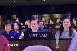 Thứ trưởng Ngô Lê Văn, Chủ tịch Ủy ban Quốc gia UNESCO Việt Nam phát biểu chính sách tại Kỳ họp. (Ảnh: Hữu Chiến/TTXVN)