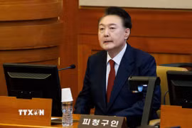 Tổng thống bị luận tội của Hàn Quốc Yoon Suk Yeol trong phiên điều trần tại Tòa án Hiến pháp ở Seoul, ngày 13/2. (Ảnh: THX/TTXVN)
