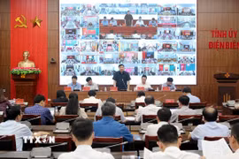 Toàn cảnh hội nghị về xây dựng nhà ở cho đồng bào bị thiệt hại do mưa lũ và xóa nhà tạm, nhà dột nát. (Ảnh: Trung Kiên/TTXVN)