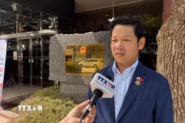 Anh Trần Trung Kiên, Tổng Thư ký Hiệp hội Xúc tiến hợp tác kinh tế Việt Nam-Nhật Bản (VJECPA), chia sẻ với phóng viên TTXVN. (Ảnh: Xuân Giao/TTXVN)