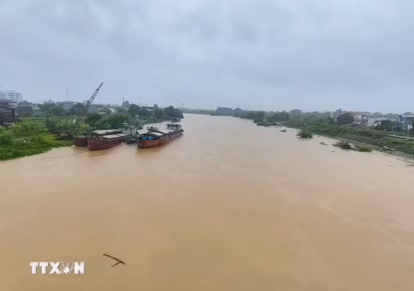 Mưa lớn khiến mực nước trên sông Thương, Bắc Ninh tăng cao. (Ảnh minh họa: Thanh Thương/TTXVN)