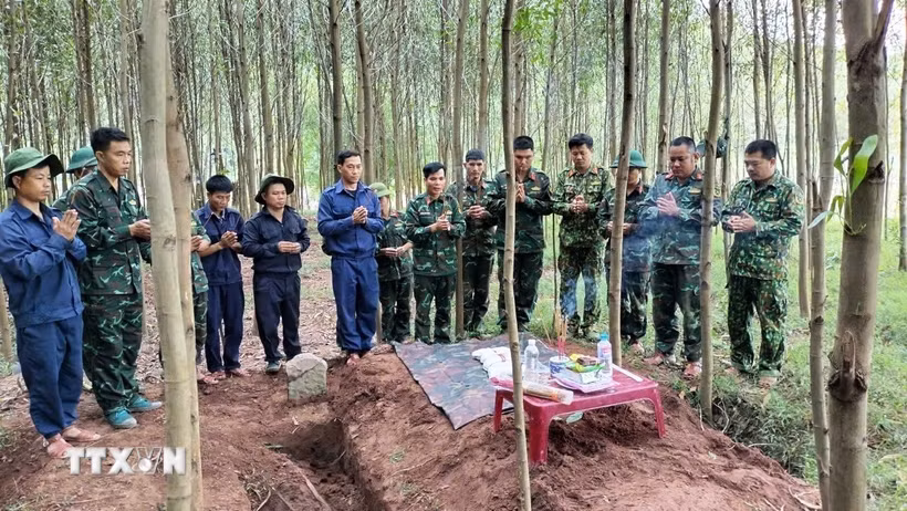 Ở khu vực rừng tràm ở bản Bãi Dinh, xã Dân Hóa, tỉnh Quảng Trị, từ ngày 1 đến ngày 8/10/2026 lực lượng tìm kiếm đã quy tập được 5 hài cốt liệt sỹ. (Ảnh: TTXVN phát)