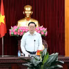 Ủy viên Bộ Chính trị, Bí thư Trung ương Đảng, Trưởng ban Tuyên giáo và Dân vận Trung ương Nguyễn Trọng Nghĩa phát biểu tại buổi làm việc. (Ảnh: Văn Đạt/TTXVN)