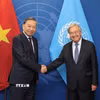 Tổng Bí thư, Chủ tịch nước Tô Lâm gặp Tổng Thư ký Liên hợp quốc António Guterres. (Ảnh: Thống Nhất/TTXVN)