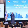 Tổng thống Cộng hòa Panama José Raúl Mulino phát biểu tại Diễn đàn. (Ảnh: Minh Đức/TTXVN)