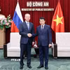 Đại tướng Lương Tam Quang, Bộ trưởng Bộ Công an tiếp Trợ lý Tổng thống, Chủ tịch Hội đồng Biển Liên bang Nga Nikolai Patrushev. (Ảnh: Phạm Kiên/TTXVN)