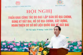 Ủy viên Bộ Chính trị, Bộ trưởng Bộ Nông nghiệp và Môi trường Trần Đức Thắng phát biểu tại hội nghị. (Ảnh: Khương Trung)