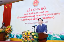 Phó Thủ tướng Chính phủ Trần Hồng Hà phát biểu tại Lễ công bố Nghị quyết của Quốc hội về việc thành lập Bộ Nông nghiệp và Môi trường. (Ảnh: CTV/Vietnam+)