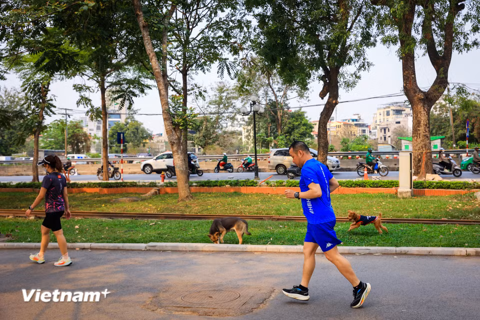 ‘Tôi vẫn thường chạy bộ hằng ngày ở công viên Thống Nhất, sau khi công viên được tháo rào, cảm giác không gian thoáng đãng hơn hẳn và mình cũng có cảm nhận rất khác khi tập thể dục tại đây,’ anh Thắng chia sẻ. (Ảnh: Hoài Nam/Vietnam+)