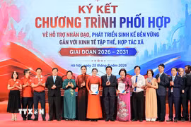 Trung ương Hội Chữ thập đỏ Việt Nam và Liên minh Hợp tác xã Việt Nam đã ký kết chương trình phối hợp giai đoạn 2026-2031. (Ảnh: Lê Đông/TTXVN)