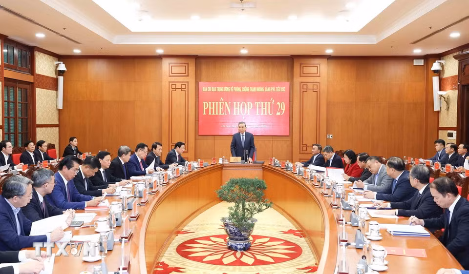 Phiên họp thứ 29 Ban Chỉ đạo Trung ương về phòng chống tham nhũng, lãng phí, tiêu cực. (Ảnh: Phương Hoa/ TTXVN)