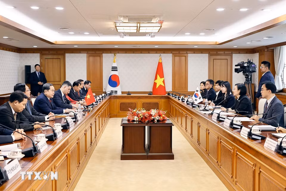 Chủ tịch Quốc hội Trần Thanh Mẫn hội kiến Thủ tướng Hàn Quốc Han Seong-sook. (Ảnh: Doãn Tấn/TTXVN)